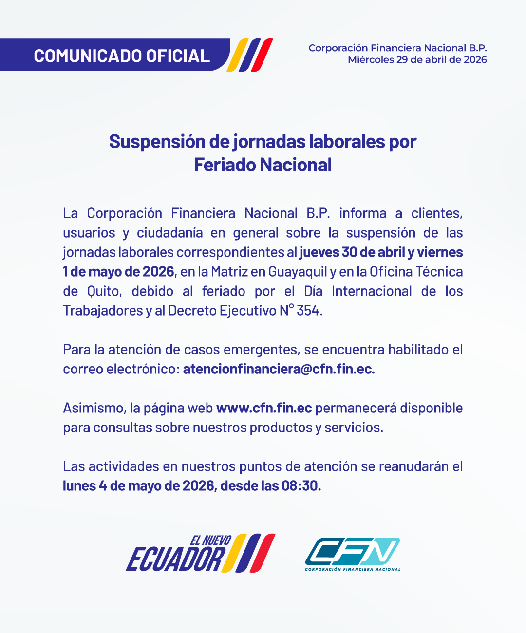 Comunicado Primero de Mayo